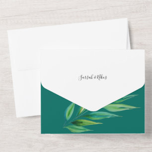 Chic Deep Ocean Blue Green Watercolor All In One Einladung