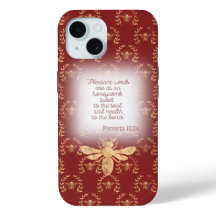 Chic Deep Red Gold Biene Kranz Gitter Glaube