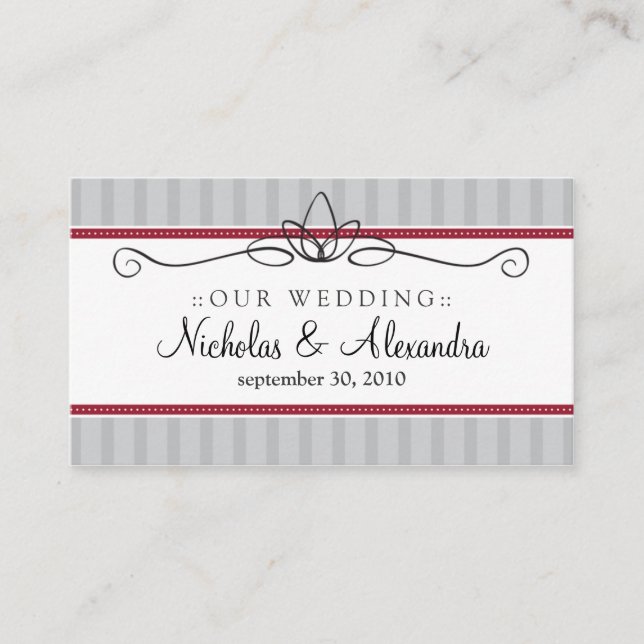 Chic Deko Silver/Red Wedding Website Card Begleitkarte (Vorderseite)