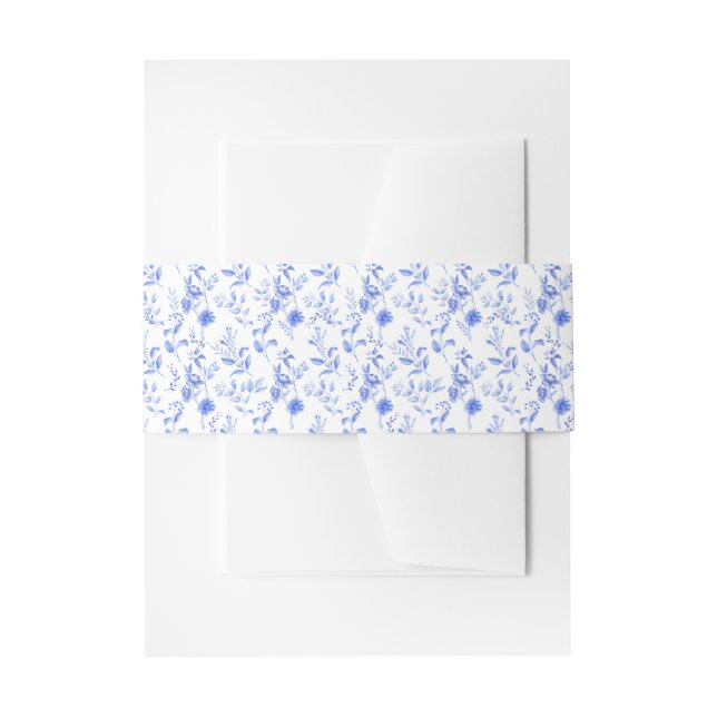 Chic Delft Blau Weiß Chinoiserie Blumenstrauß Einladungsbanderole (Vorderseite Beispiel)
