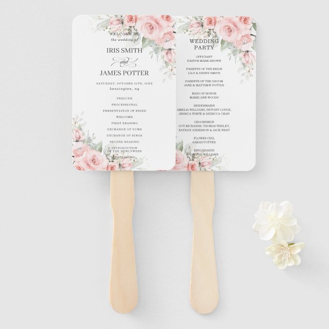 Chic Delicate Blush Pink Floral Wedding Programm Fächer (Vorne und Hinten)