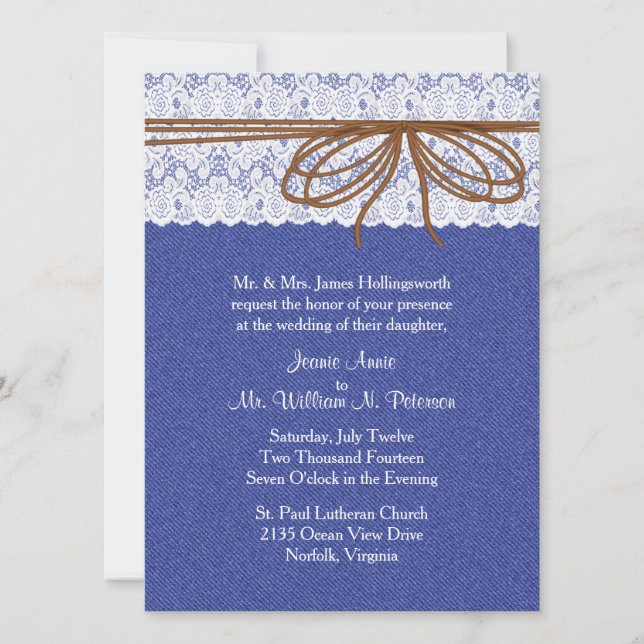 Chic Denim und Lace Hochzeit Einladung (Vorderseite)
