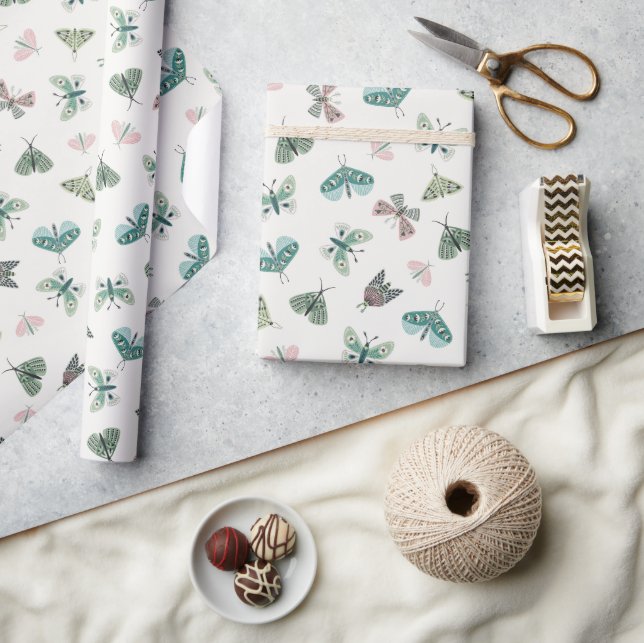Chic Desert Retro Blush Green Butterfly Foliage Geschenkpapier (Kunsthandwerk)