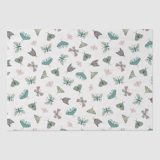Chic Desert Retro Blush Green Butterfly Foliage Seidenpapier (Vorderseite)
