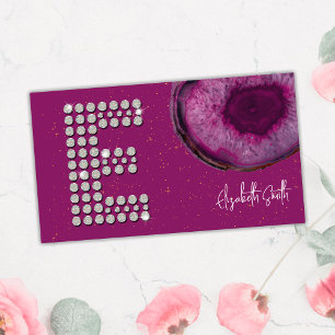 Chic Diamond Plum Agate Initial Letter E Monogram Visitenkarte