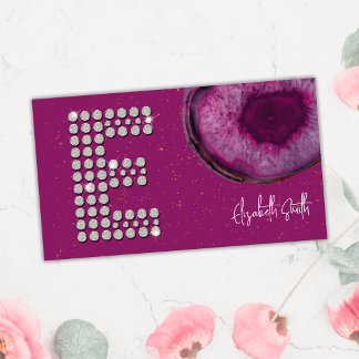 Chic Diamond Plum Agate Initial Letter E Monogram Visitenkarte