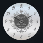 Chic Diamonds Silver 50 Wedding Anniversary Große Wanduhr<br><div class="desc">Elegant silver diamonds wedding anniversary clock.</div>