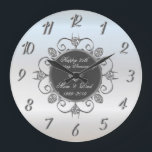 Chic Diamonds Silver 50 Wedding Anniversary Große Wanduhr<br><div class="desc">Elegant silver diamonds wedding anniversary clock.</div>