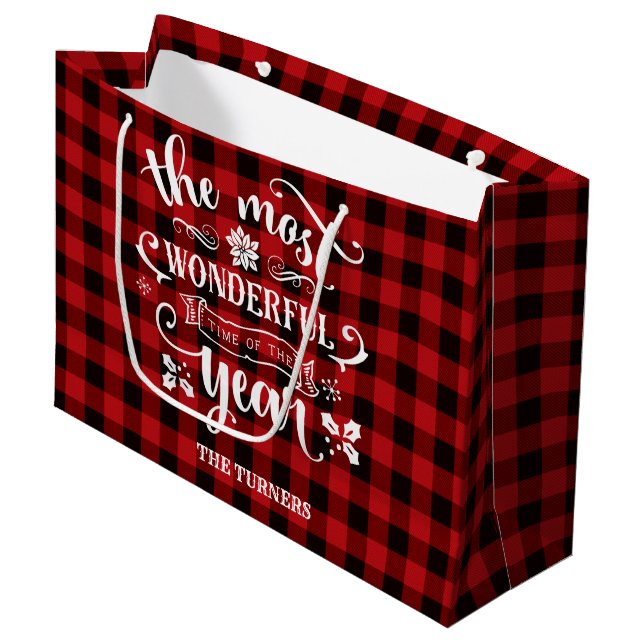 Chic Die wunderbarste Zeit des Jahres Monogramm Große Geschenktüte (Vorderseite Schrägansicht)