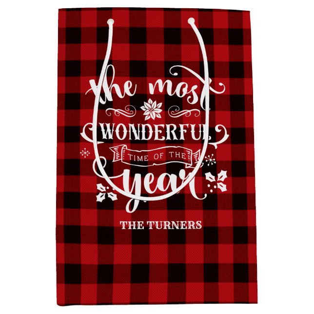 Chic Die wunderbarste Zeit des Jahres Monogramm Mittlere Geschenktüte (Vorderseite)