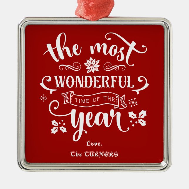 Chic Die wunderbarste Zeit des Jahres Monogramm Ornament Aus Metall (Vorne)