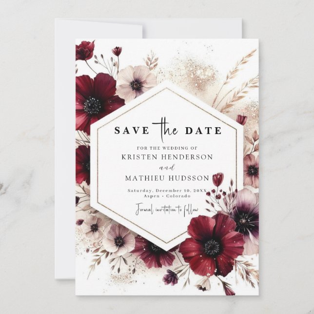 Chic Digital Burgundy Wedding Save The Date (Vorderseite)