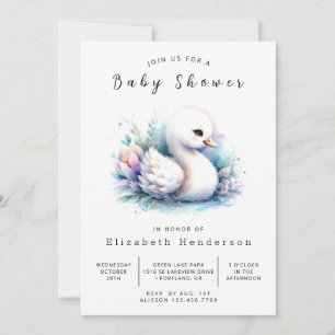 Chic Digital Swan Baby Dusche Einladung