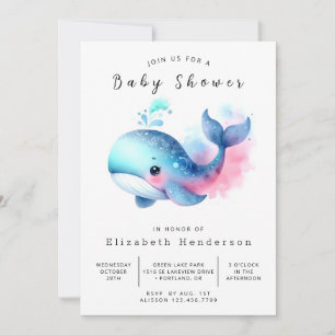 Chic Digital Whale Baby Dusche Einladung
