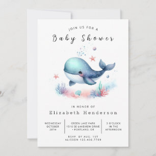 Chic Digital Whale Baby Dusche Einladung