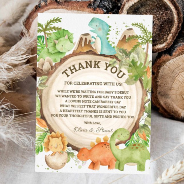 Chic Dinosaur Boy Baby Dusche Grüne Zickzack Dankeskarte (Von Creator hochgeladen)