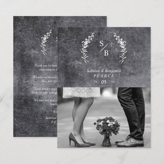 Chic Dirty Alternative Photo Chalkboard Wedding Dankeskarte (Vorne/Hinten)