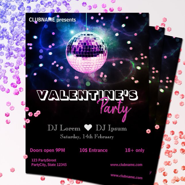 Chic Disco Ball Modern Valentine's Day Party Flyer (Von Creator hochgeladen)