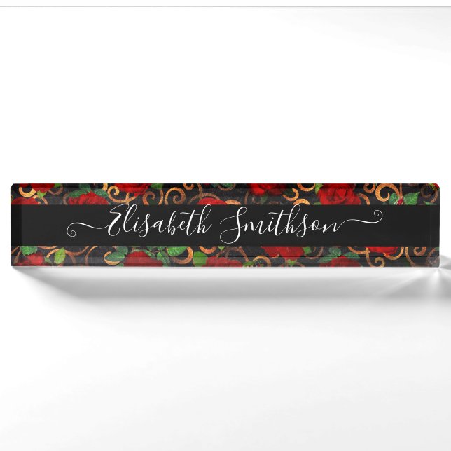 Chic Distinctive Personalisierte Berufliche Blume Namensplakette (Vorderseite)
