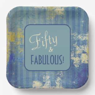 Chic Distressed Denim Muster 50 & FABULOUS Pappteller