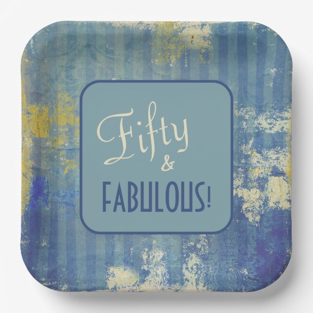 Chic Distressed Denim Muster 50 & FABULOUS Pappteller (Vorderseite)