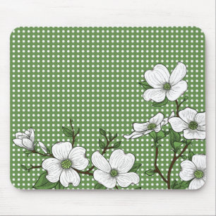 Chic Dogwood Blossoms & Polka Dots Maus Pad Mousepad