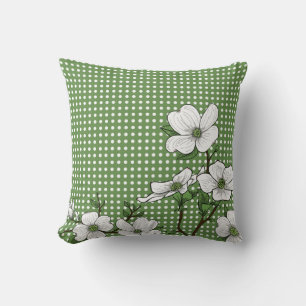 Chic Dogwood Blossoms & Polka Dots Throw Kissen