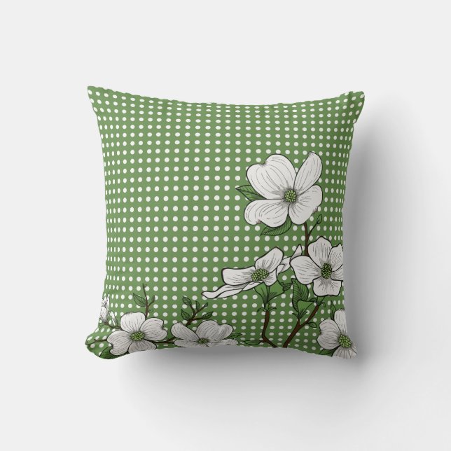 Chic Dogwood Blossoms & Polka Dots Throw Kissen (Vorderseite)