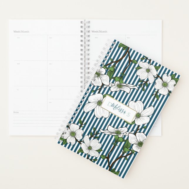 Chic Dogwood Blossoms & Stripes Kalenderplaner Planer (Anzeige)