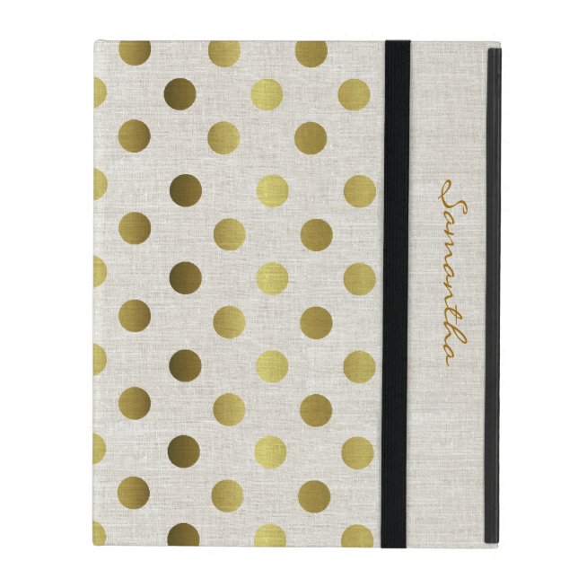 Chic Dots Or Linen Look coque ipad (Devant fermé)
