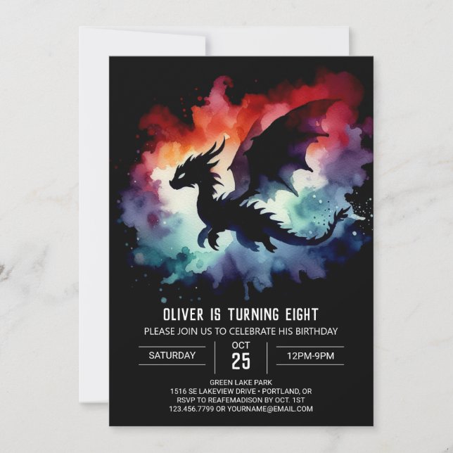 Chic Dragon Birthday Children Einladung (Vorderseite)