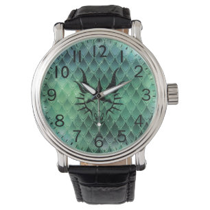 Chic Dragon Head & Green Dragon Scales Watch Armbanduhr