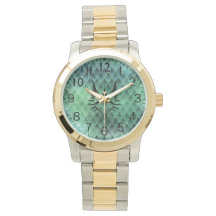 Chic Dragon Head & Green Dragon Scales Watch Armbanduhr