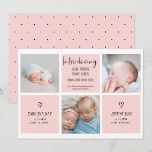 Chic Drehbuch 3 Foto Collage Rosa Baby Zwillinge G Ankündigung