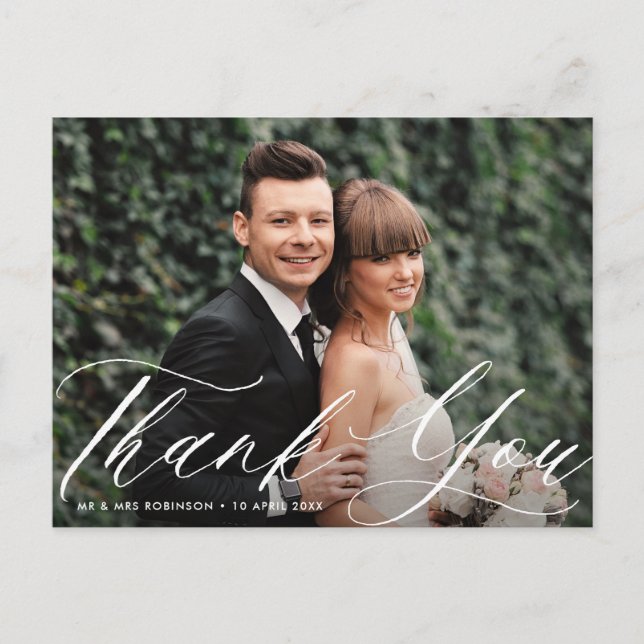 chic Drehbuch danke Typografie Hochzeitskarte Postkarte (Vorderseite)