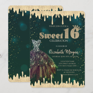 Chic Dress,Glitzer Tropfen Green Sweet 16 Einladung