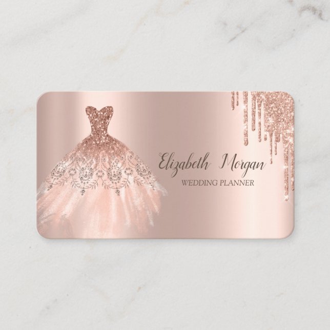 Chic Dress Glitzer Tropfen Rose Gold Visitenkarte (Vorderseite)