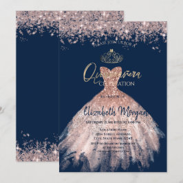 Chic Dress Tiara, Diamonds Blue Quinceañera Einladung