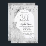Chic Dress Winter Gray 30. Geburtstag Einladung<br><div class="desc">Elegantes Kleid auf grauem Hintergrund.</div>