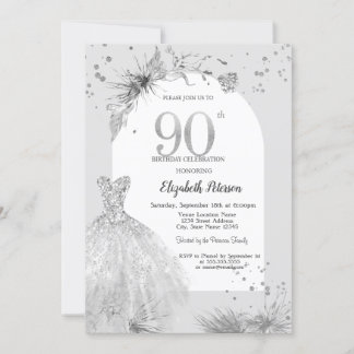 Chic Dress Winter Gray 90. Geburtstag Einladung