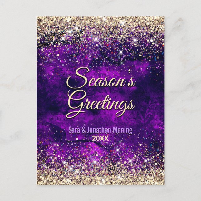 Chic dunkel lila Gold Glitzer Weihnachten Neues Ja Postkarte (Vorderseite)