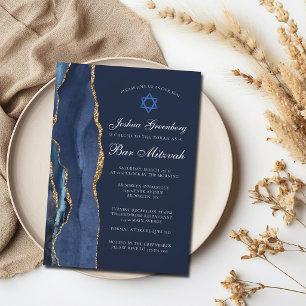 Chic Dunkelblau Gold Achat Bar Mitzwa-Feier Einladung