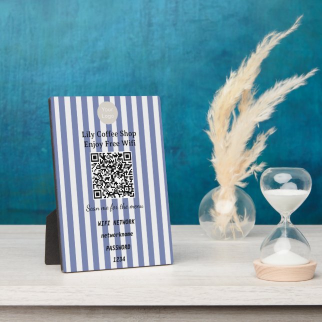 Chic Dunkelblau & Weiße Streifen QR-Code Wifi Fotoplatte (Seite)