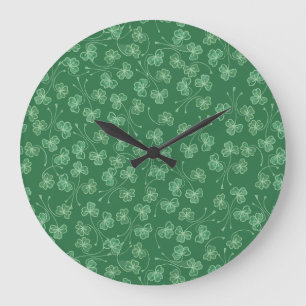 Chic dunkelgrüne Shamrock-Ditsy-Muster-Wanduhr Große Wanduhr