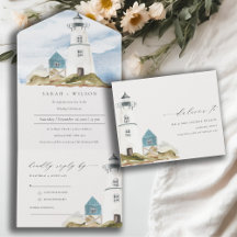 Chic Dusky Aqua Blauer Leuchtturm Hochzeit
