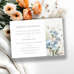 Chic Dusky Blue Hütte Floral Wedding Empfang Begleitkarte