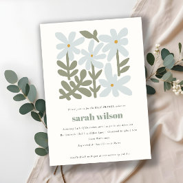 Chic Dusky Blue Retro Minimal Floral Baby Dusche Einladung