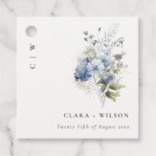 Chic Dusky Blue Watercolor Hütte Blumenzehen Geschenkanhänger