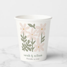 Chic Dusky Blush Retro Minimal Blumenzwiese Pappbecher