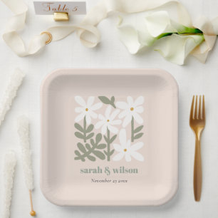 Chic Dusky Blush Retro Minimal Blumenzwiese Pappteller